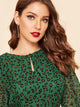  60s Keyhole Neck Flounce Sleeve Leopard Dress