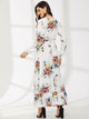 Floral Print Bishop Sleeve Ruffle Hem Dress