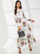 Floral Print Bishop Sleeve Ruffle Hem Dress