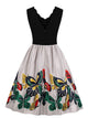 50s Scalloped Neck Butterfly Print Flare Dress