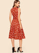 Waist Belted Polka Dot Midi Dress