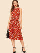 Waist Belted Polka Dot Midi Dress