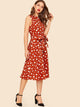 Waist Belted Polka Dot Midi Dress