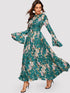 Trumpet Sleeve Floral Maxi Dress