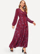 Shirred Drawstring Waist Button Through Floral Dress