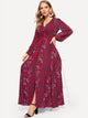 Shirred Drawstring Waist Button Through Floral Dress