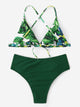 Random Palm Cross Top With Tie Side Bikini Set