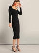 Surplice Neck Puff Sleeve Split Pencil Dress