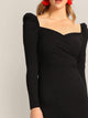 Surplice Neck Puff Sleeve Split Pencil Dress