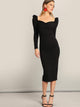Surplice Neck Puff Sleeve Split Pencil Dress