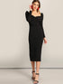 Surplice Neck Puff Sleeve Split Pencil Dress
