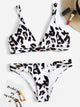 Leopard Plunge Neck Top With Panty Bikini Set