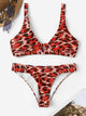 Leopard Plunge Neck Top With Panty Bikini Set