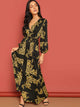 Scarf Print Plunge Belted Maxi Wrap Dress
