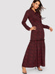 Tie Neck Love Print Frill Trim Maxi Dress
