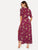 Drawstring Sleeve Split Floral Wrap Maxi Dress