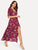 Drawstring Sleeve Split Floral Wrap Maxi Dress