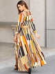 Mixed Striped Belted Wrap Split Dress