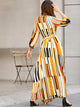 Mixed Striped Belted Wrap Split Dress