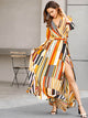 Mixed Striped Belted Wrap Split Dress