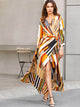Mixed Striped Belted Wrap Split Dress
