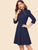 Mock Neck Button Detail Bow Cuff Flare Dress