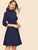 Mock Neck Button Detail Bow Cuff Flare Dress