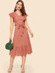 70s Ruffle Armhole Self Belted Dress