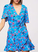 Allover Flower Ruffle Trim Wrap Belted Dress