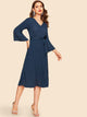 70s Bell Sleeve Pleated Flowy Dress With Belt