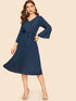 70s Bell Sleeve Pleated Flowy Dress With Belt