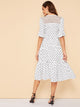 70s Dobby Mesh Yoke Polka Dot Ruffle Hem Dress