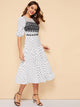 70s Dobby Mesh Yoke Polka Dot Ruffle Hem Dress