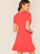 Zipper Back Ruffle Hem Fitted Dress