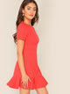 Zipper Back Ruffle Hem Fitted Dress