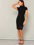 Laser Cut Scallop High Neck Dress