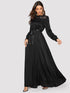 Lace Yoke Ribbon Tie Satin Maxi Dress
