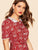 30s Guipure Lace Collar Belted Leaf Print Dress