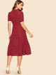 40s Confetti Heart Ruffle Hem Belted Shirt Dress