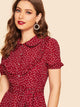 40s Confetti Heart Ruffle Hem Belted Shirt Dress