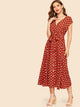  70s Self Tie Polka-dot Midi Dress