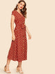  70s Self Tie Polka-dot Midi Dress