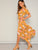 Flower Print Frilled Cuff Wrap Split Maxi Dress