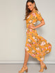 Flower Print Frilled Cuff Wrap Split Maxi Dress