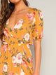 Flower Print Frilled Cuff Wrap Split Maxi Dress