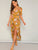Flower Print Frilled Cuff Wrap Split Maxi Dress