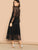 Scallop Mock Neck Sheer Balloon Sleeve Lace Dress