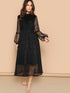 Scallop Mock Neck Sheer Balloon Sleeve Lace Dress