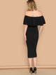 Off Shoulder Solid Bodycon Dress