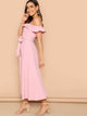 Flounce Foldover Off Shoulder Button Front Dress